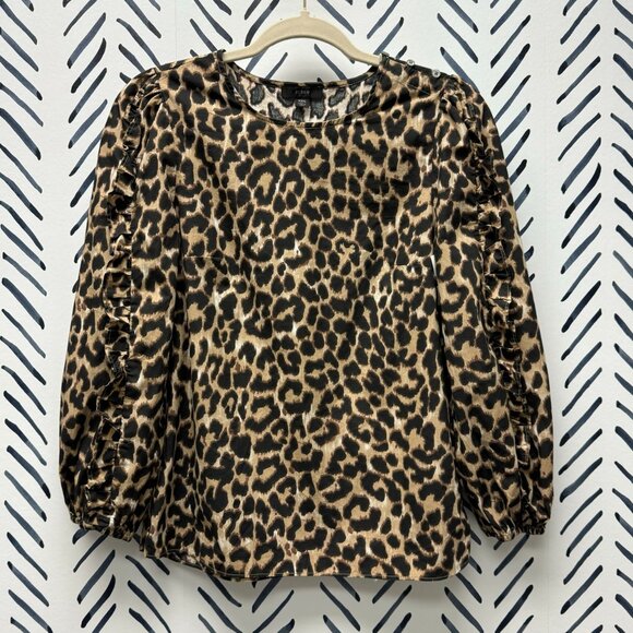J Crew Leopard Print Ruffle Sleeve Top - XXS - Picture 1 of 5